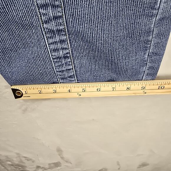 Vintage Apollo Jeans 5/6 Pinstripe Buckle Pockets Blue Mid Rise Y2K Distressed - Picture 16 of 16